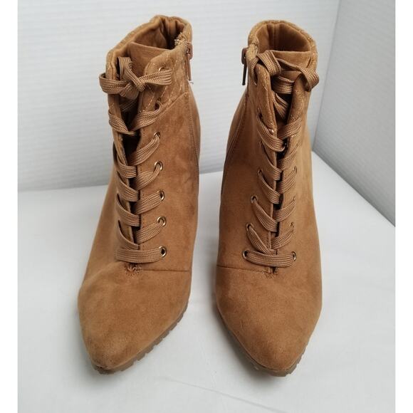 Me Too "Francis" Tan Suede Lace Up Zipper 3 1/2 in Heel Ankle Boot Size 8.5M -PO - Picture 6 of 12